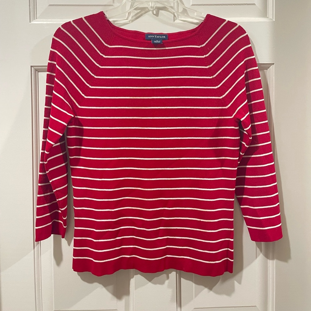 Ann Taylor Red Striped Sweater